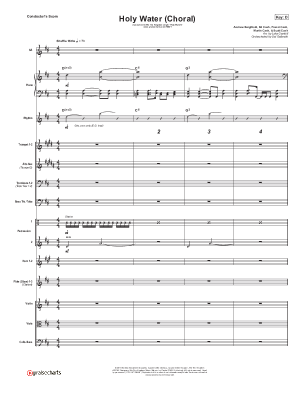 Holy Water (Choral Anthem SATB) Orchestration (We The Kingdom / Arr. Luke Gambill)