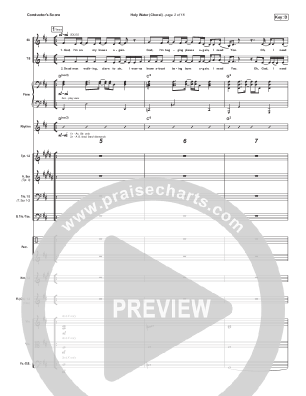 Holy Water (Choral Anthem SATB) Conductor's Score (We The Kingdom / Arr. Luke Gambill)