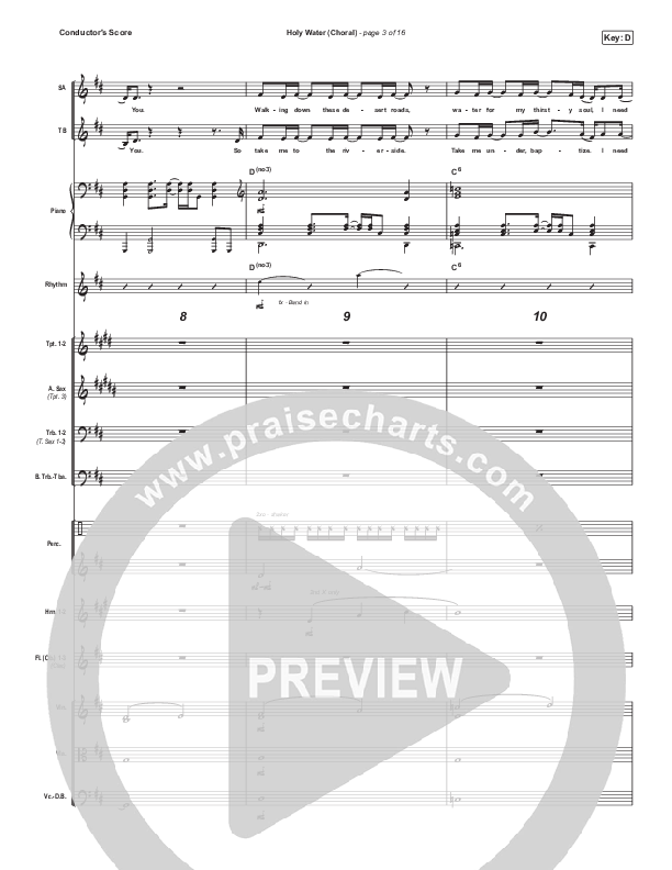 Holy Water (Choral Anthem SATB) Conductor's Score (We The Kingdom / Arr. Luke Gambill)