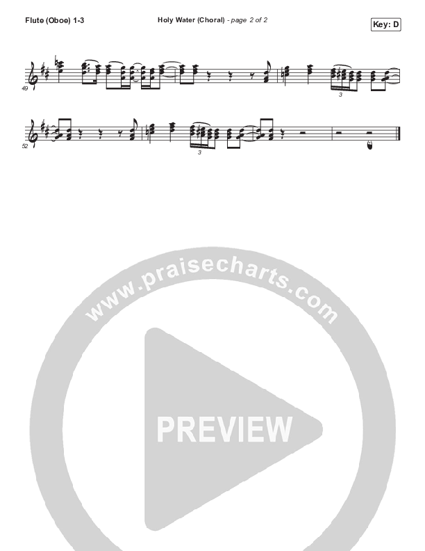 Holy Water (Choral Anthem SATB) Flute/Oboe 1/2/3 (We The Kingdom / Arr. Luke Gambill)