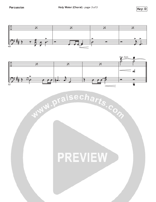 Holy Water (Choral Anthem SATB) Percussion (We The Kingdom / Arr. Luke Gambill)