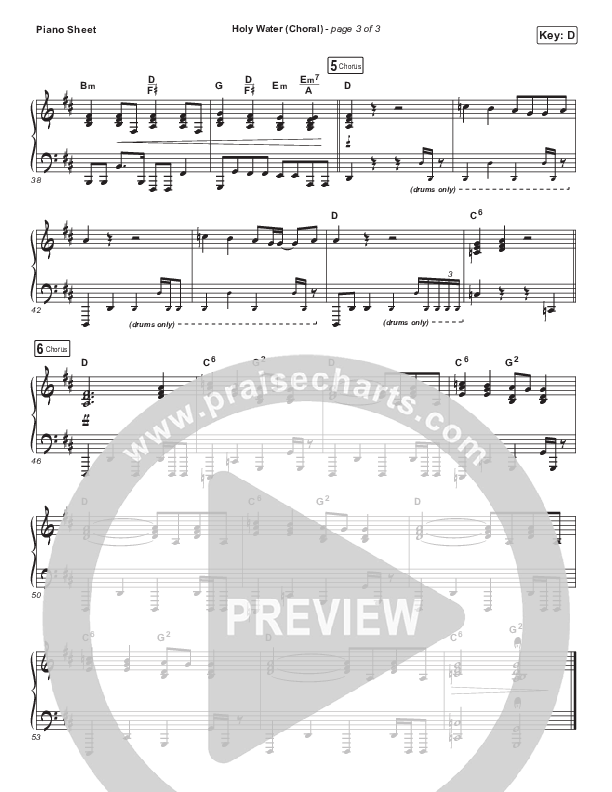 Holy Water (Choral Anthem SATB) Piano Sheet (We The Kingdom / Arr. Luke Gambill)