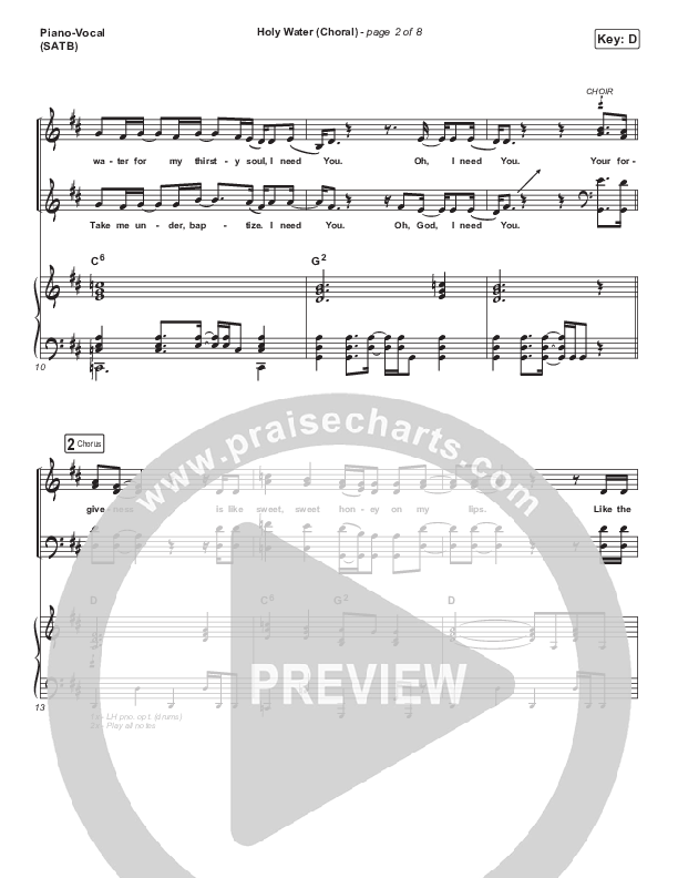 Holy Water (Choral Anthem SATB) Piano/Vocal (SATB) (We The Kingdom / Arr. Luke Gambill)