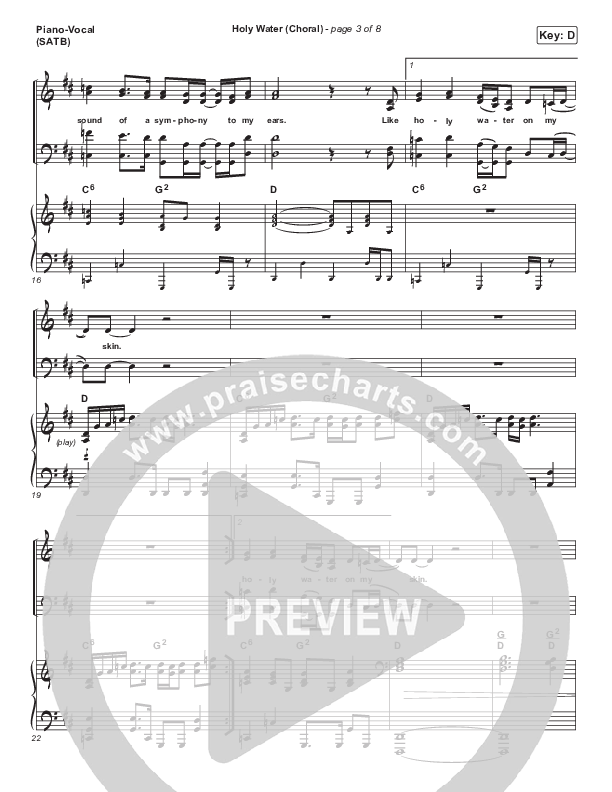 Holy Water (Choral Anthem SATB) Piano/Vocal Pack (We The Kingdom / Arr. Luke Gambill)