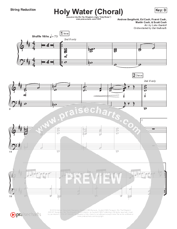 Holy Water (Choral Anthem SATB) String Pack (We The Kingdom / Arr. Luke Gambill)