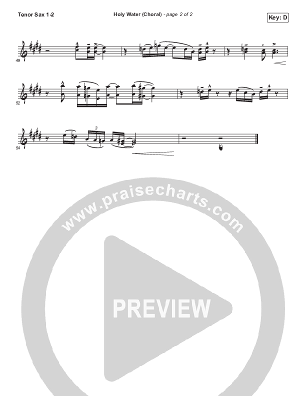 Holy Water (Choral Anthem SATB) Tenor Sax 1/2 (We The Kingdom / Arr. Luke Gambill)