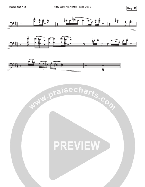 Holy Water (Choral Anthem SATB) Trombone 1/2 (We The Kingdom / Arr. Luke Gambill)