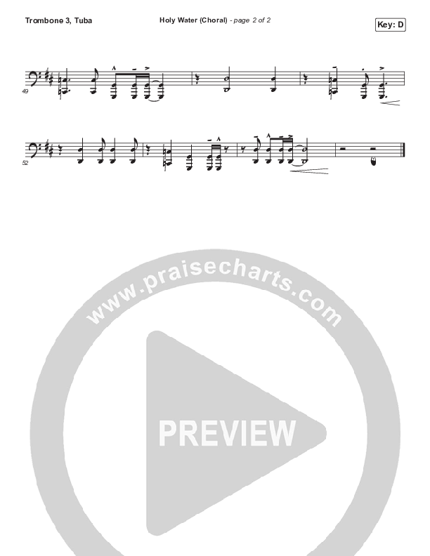 Holy Water (Choral Anthem SATB) Trombone 3/Tuba (We The Kingdom / Arr. Luke Gambill)