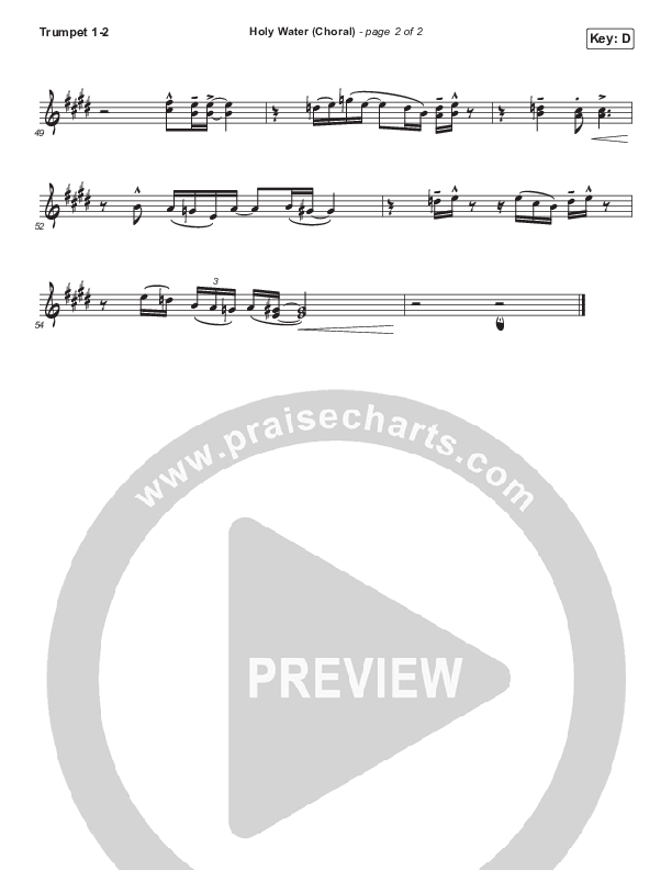 Holy Water (Choral Anthem SATB) Trumpet 1,2 (We The Kingdom / Arr. Luke Gambill)