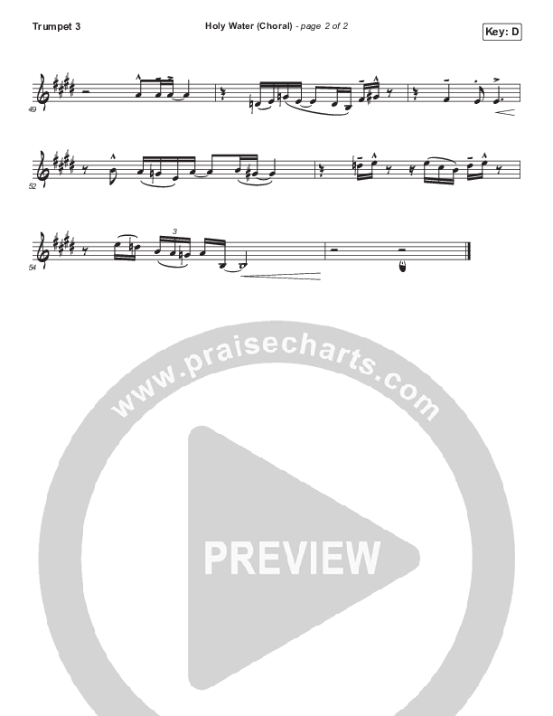 Holy Water (Choral Anthem SATB) Trumpet 3 (We The Kingdom / Arr. Luke Gambill)