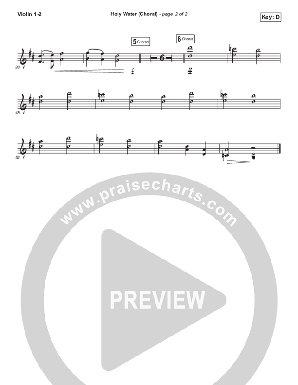 Holy Water (Choral Anthem SATB) Violin 1/2 (We The Kingdom / Arr. Luke Gambill)