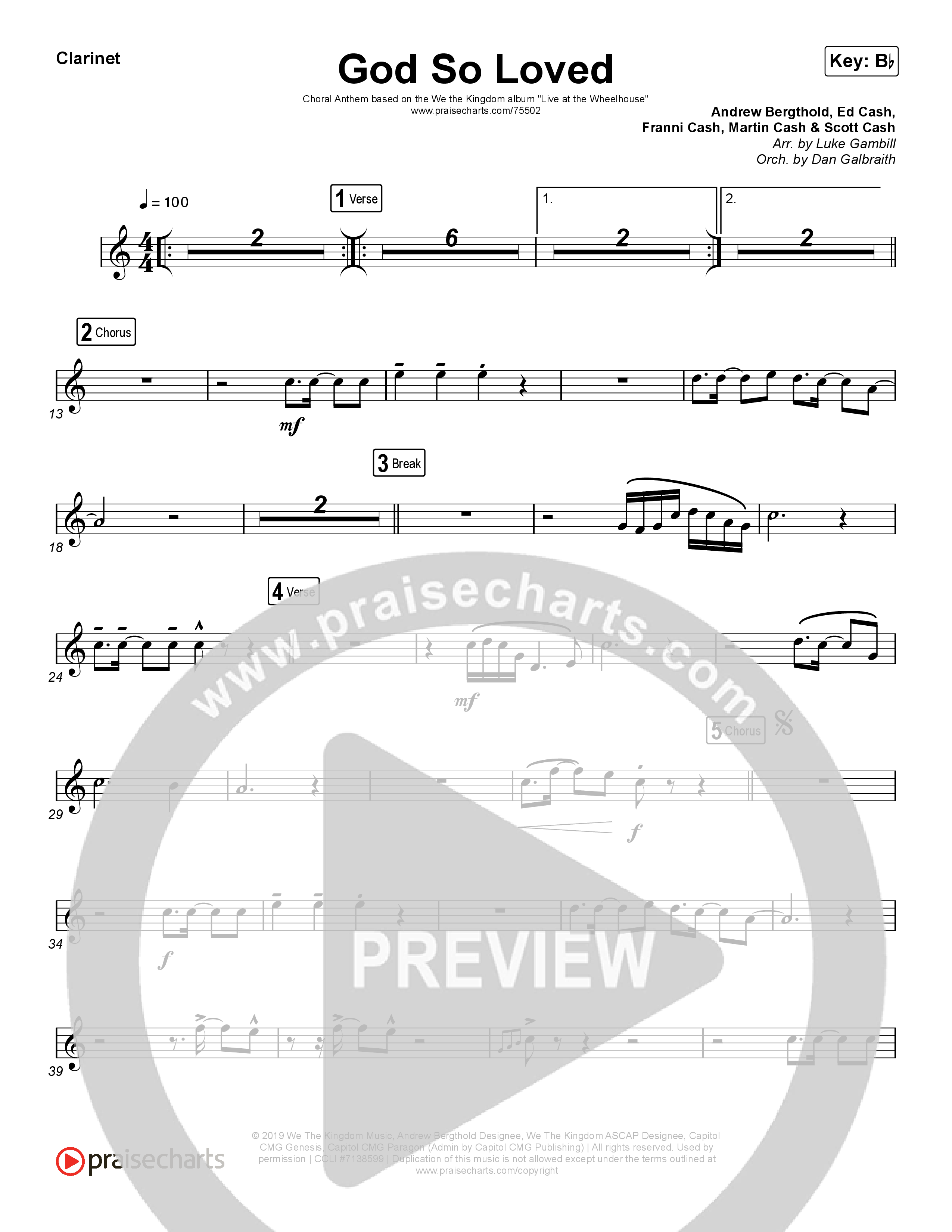 God So Loved (Choral Anthem SATB) Clarinet (We The Kingdom / Arr. Luke Gambill)