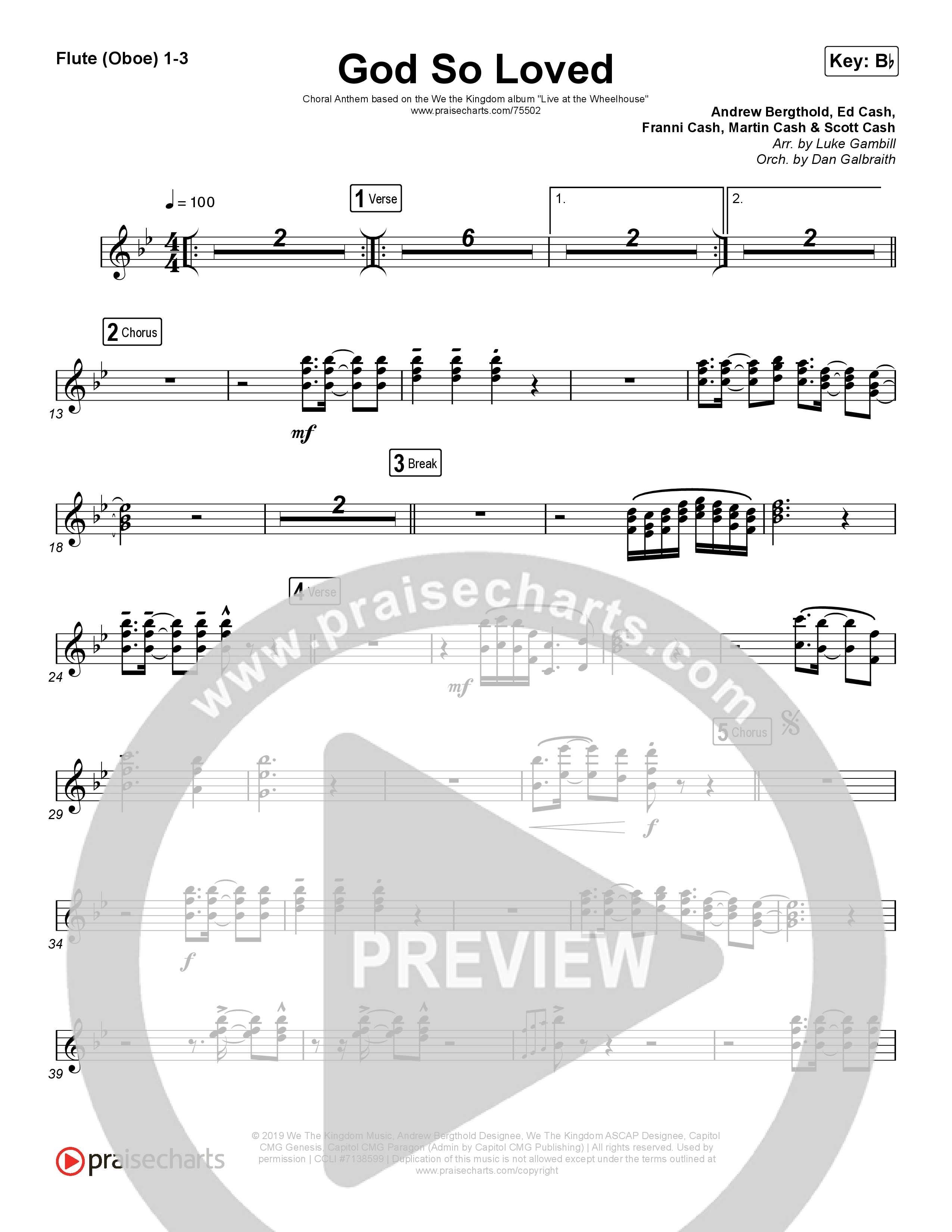 God So Loved (Choral Anthem SATB) Flute/Oboe 1/2/3 (We The Kingdom / Arr. Luke Gambill)