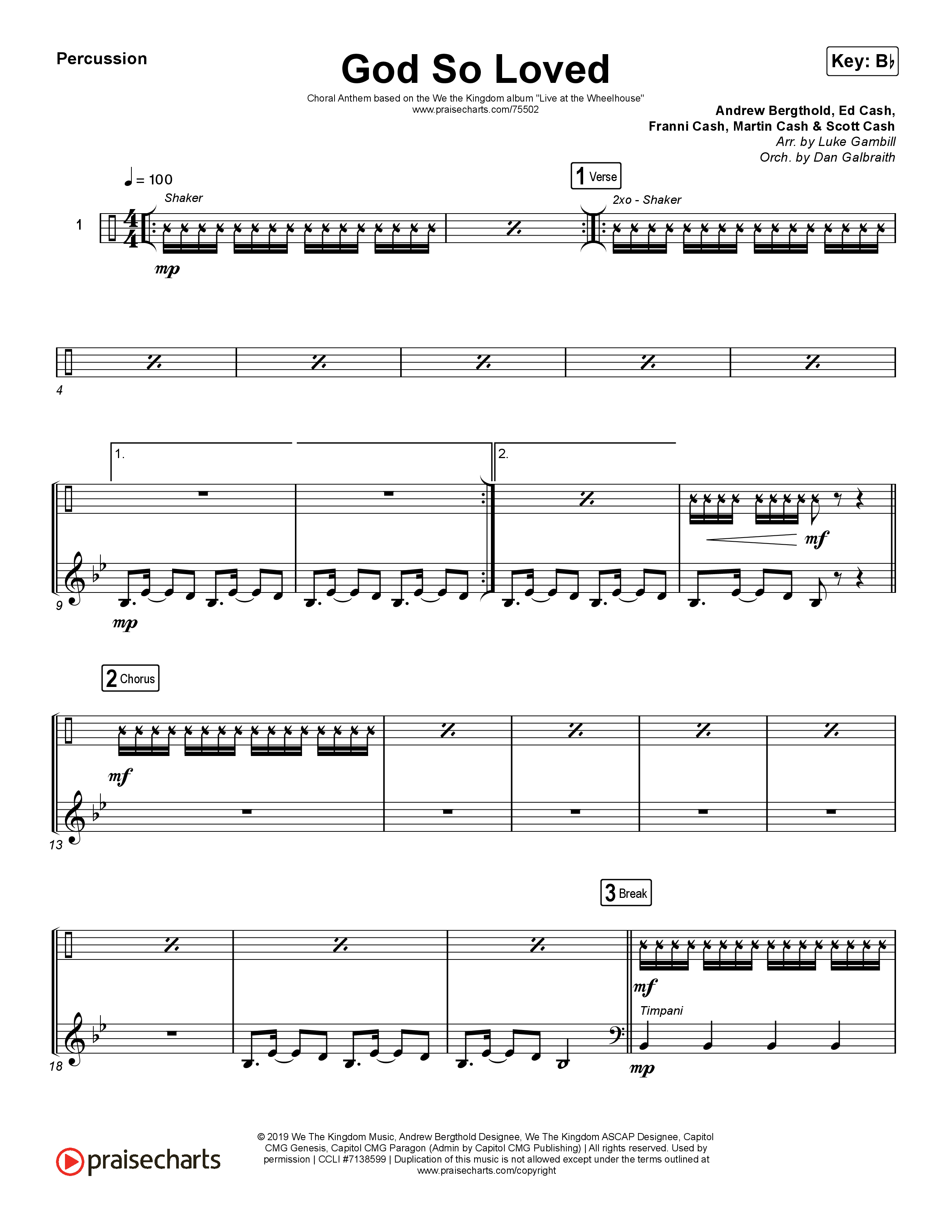 God So Loved (Choral Anthem SATB) Percussion (We The Kingdom / Arr. Luke Gambill)