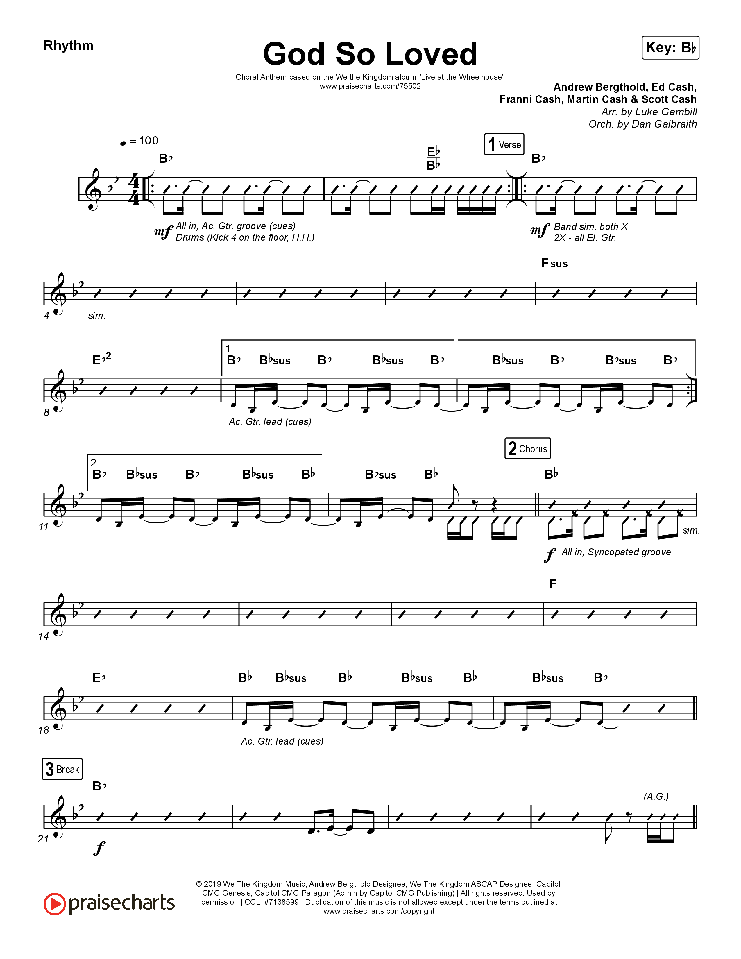 God So Loved (Choral Anthem SATB) Rhythm Chart (We The Kingdom / Arr. Luke Gambill)