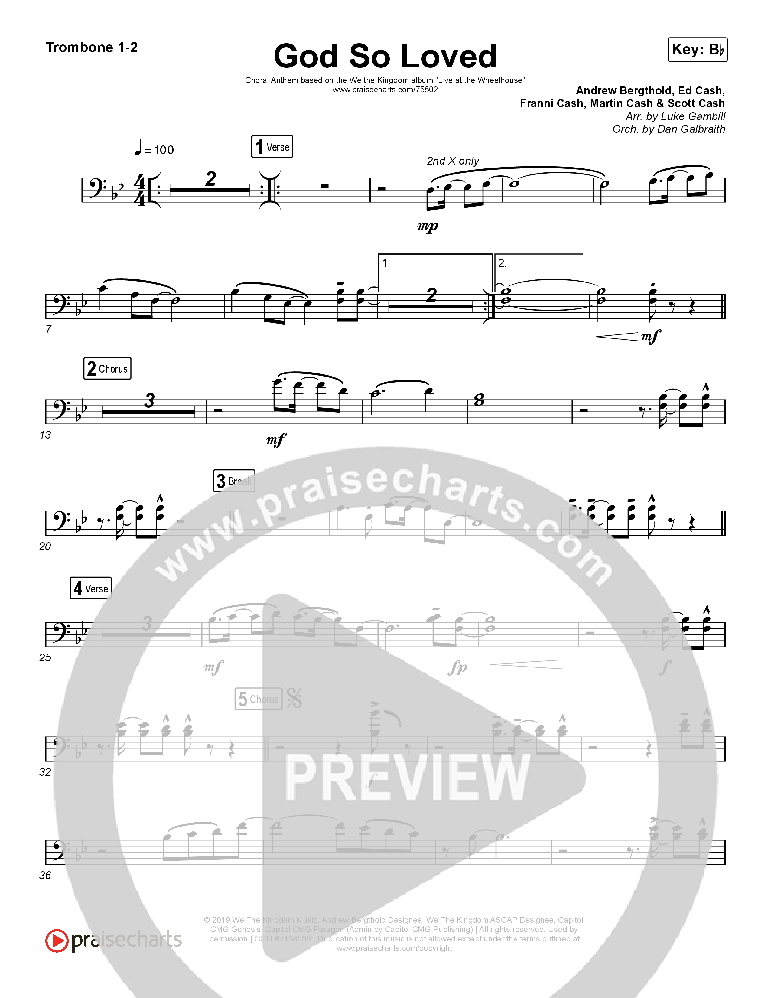 God So Loved (Choral Anthem SATB) Trombone 1/2 (We The Kingdom / Arr. Luke Gambill)