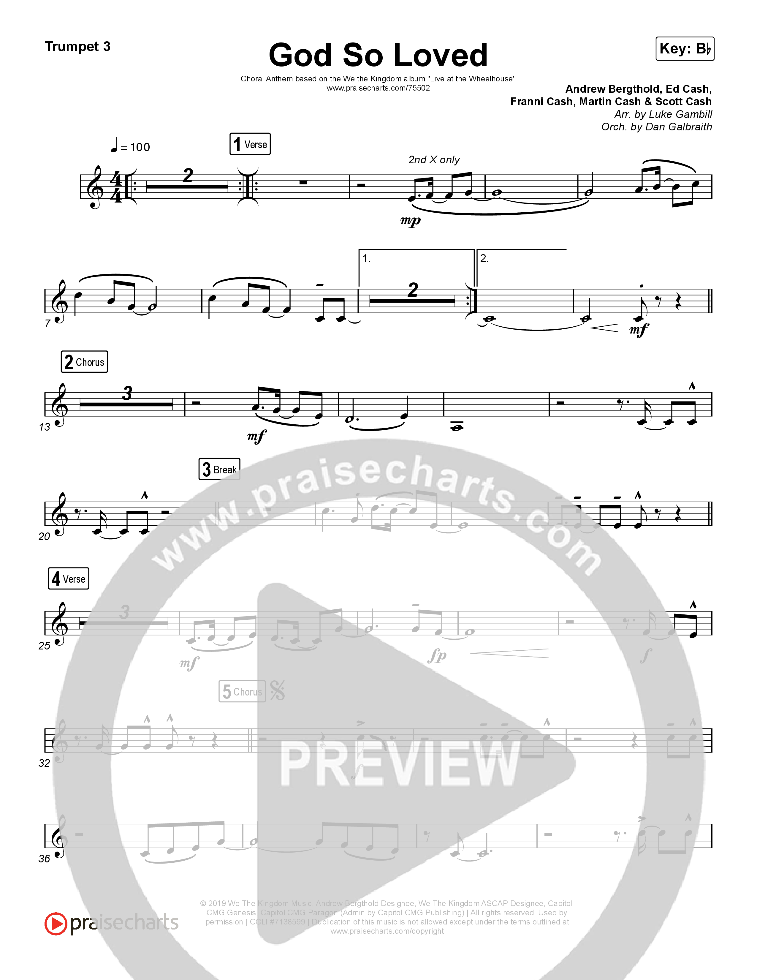 God So Loved (Choral Anthem SATB) Trumpet 3 (We The Kingdom / Arr. Luke Gambill)