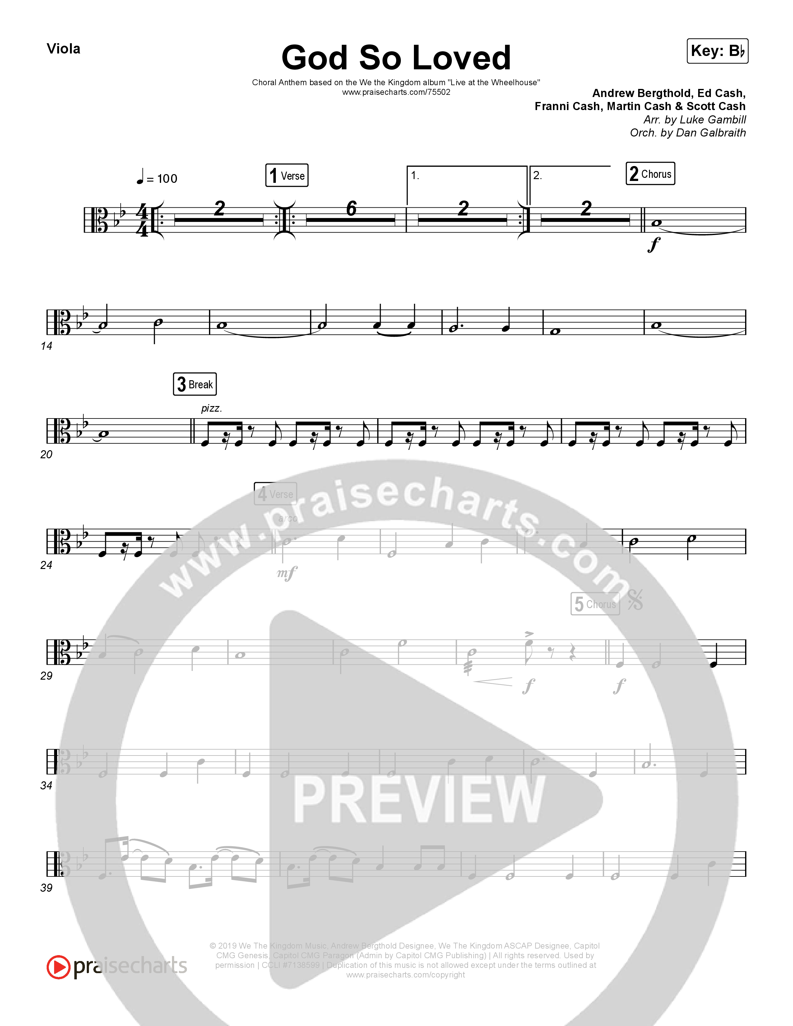 God So Loved (Choral Anthem SATB) Viola (We The Kingdom / Arr. Luke Gambill)