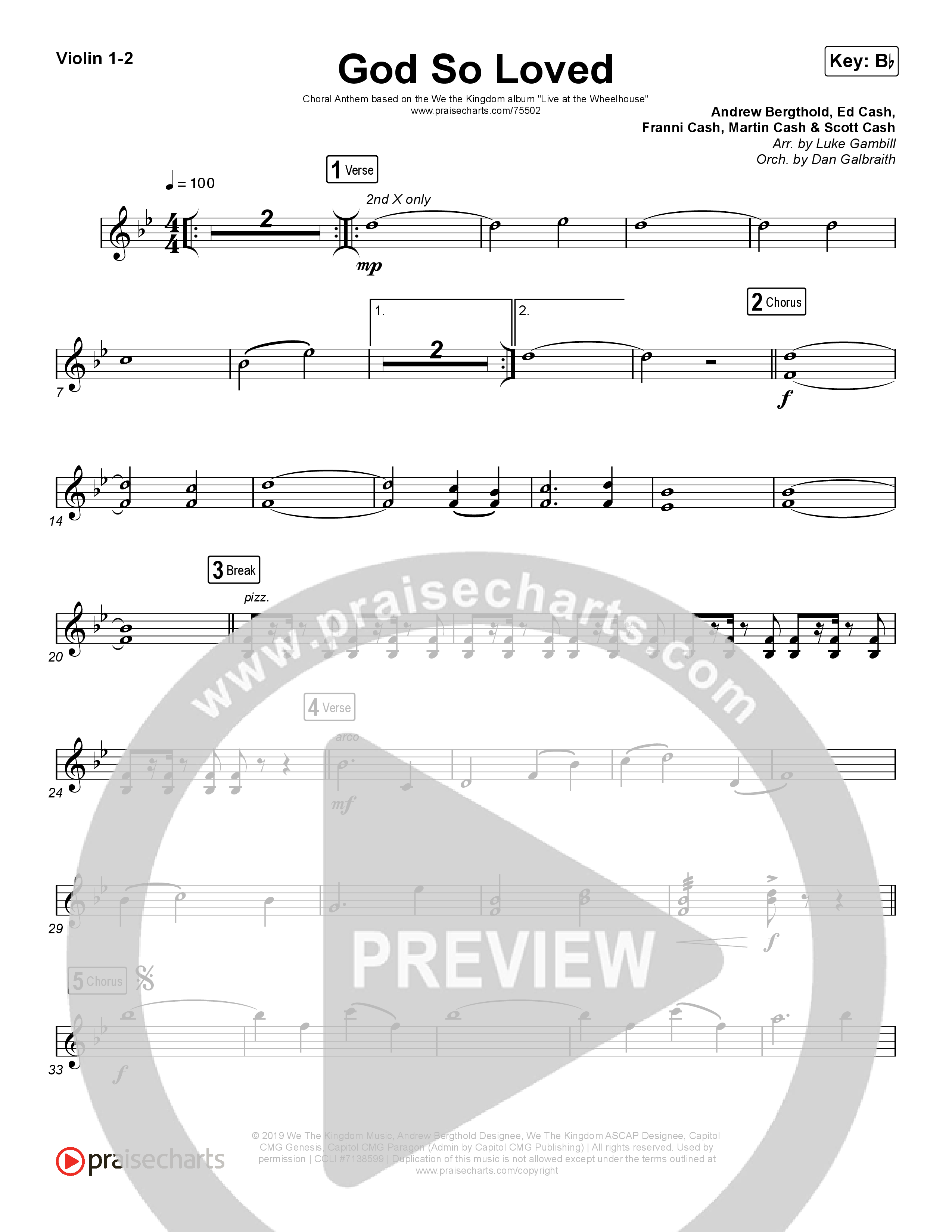 God So Loved (Choral Anthem SATB) Violin 1/2 (We The Kingdom / Arr. Luke Gambill)