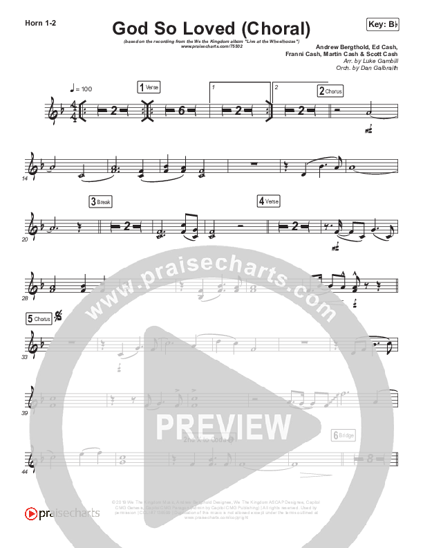 God So Loved (Choral Anthem SATB) French Horn 1/2 (We The Kingdom / Arr. Luke Gambill)