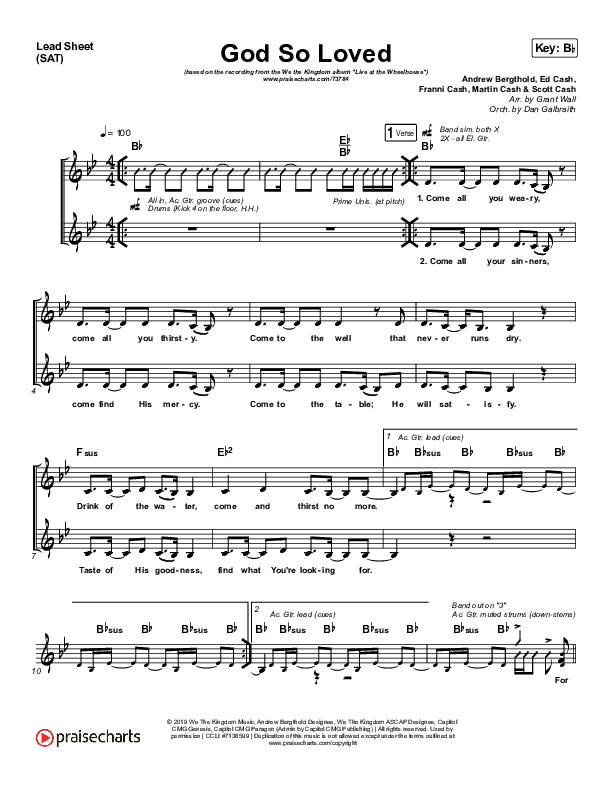 God So Loved (Choral Anthem) Lead Sheet (SAT) (PraiseCharts Choral / We The Kingdom / Arr. Luke Gambill)