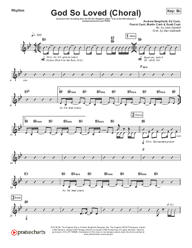 God So Loved (Choral Anthem SATB) Rhythm Chart (We The Kingdom / Arr. Luke Gambill)
