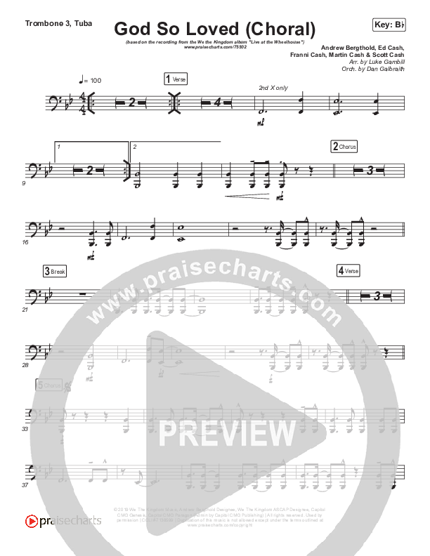 God So Loved (Choral Anthem SATB) Trombone 3/Tuba (We The Kingdom / Arr. Luke Gambill)