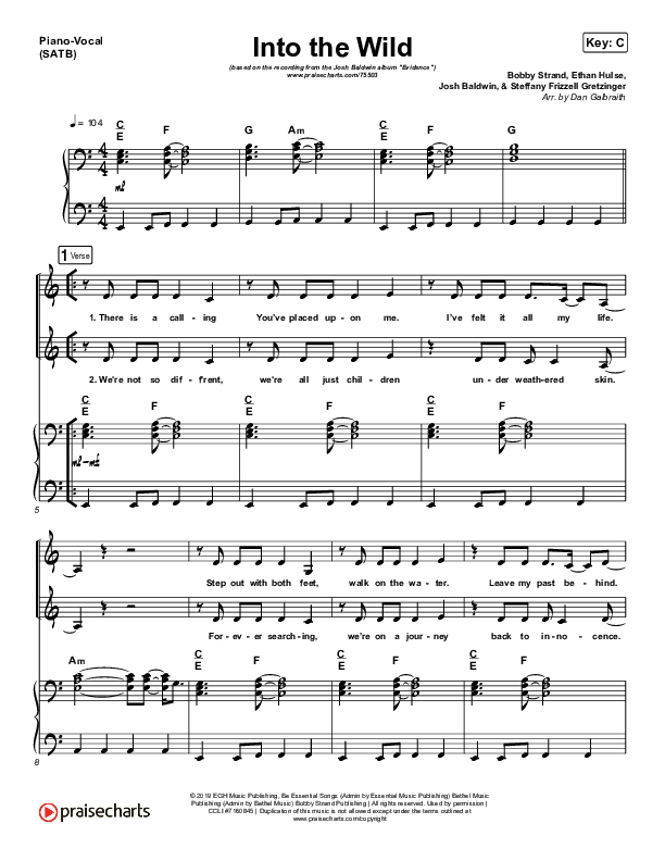 Into The Wild Piano/Vocal (SATB) (Josh Baldwin)