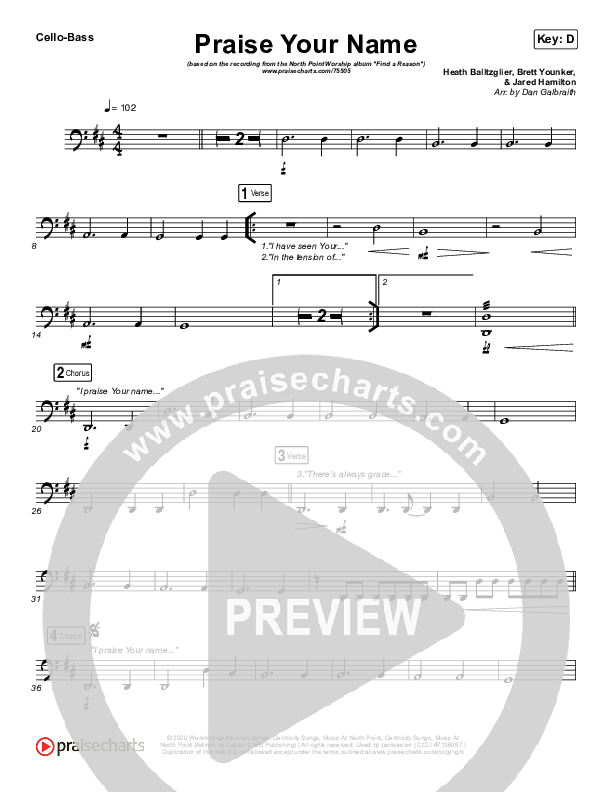 Praise Your Name Cello/Bass (North Point Worship)
