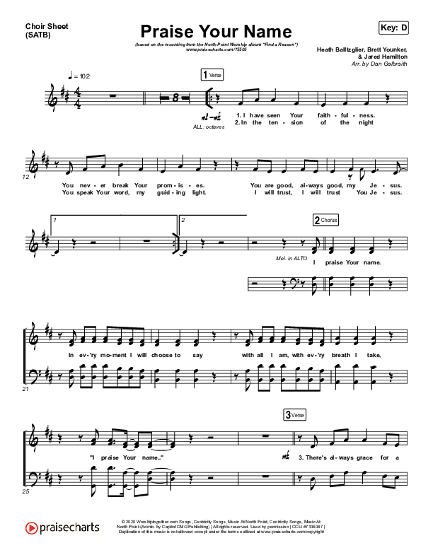 Praise Your Name Choir Sheet (SATB) (North Point Worship)