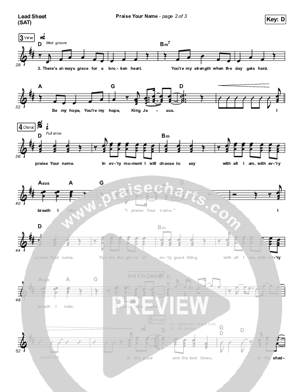 Praise Your Name Lead Sheet (SAT) (North Point Worship)