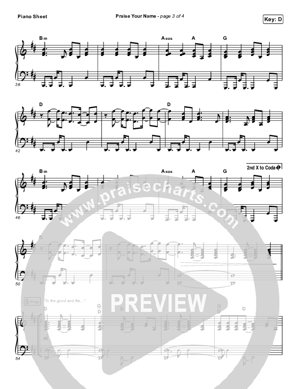 Praise Your Name Piano Sheet (North Point Worship)