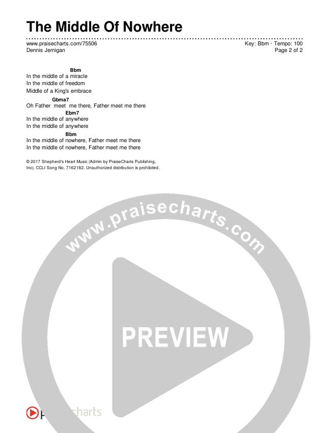 The Middle Of Nowhere Chords & Lyrics (Dennis Jernigan)