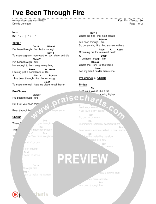 I’ve Been Through Fire Chords & Lyrics (Dennis Jernigan)
