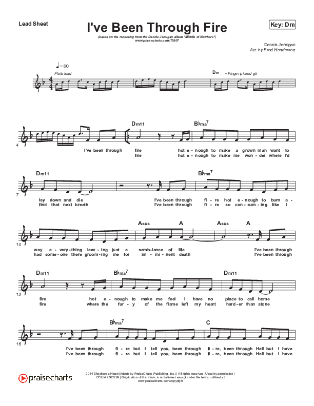 I’ve Been Through Fire Lead Sheet (Dennis Jernigan)