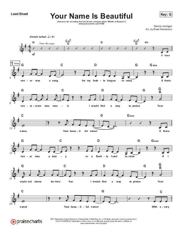 Your Name Is Beautiful Lead Sheet (Dennis Jernigan)