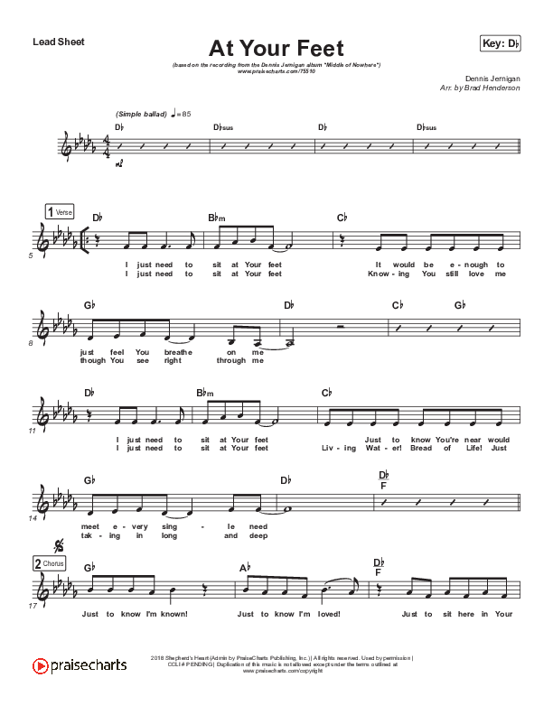 At Your Feet Lead Sheet (Dennis Jernigan)