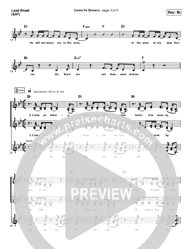 Come Ye Sinners Lead Sheet (SAT) (Shane & Shane / The Worship Initiative / Davy Flowers)