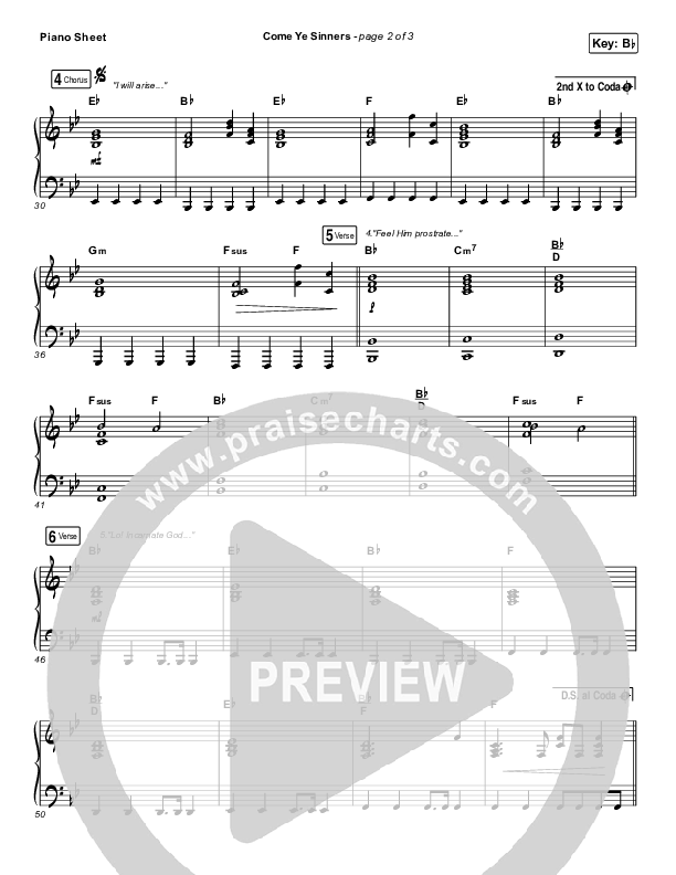 Come Ye Sinners Piano Sheet (Shane & Shane / The Worship Initiative / Davy Flowers)