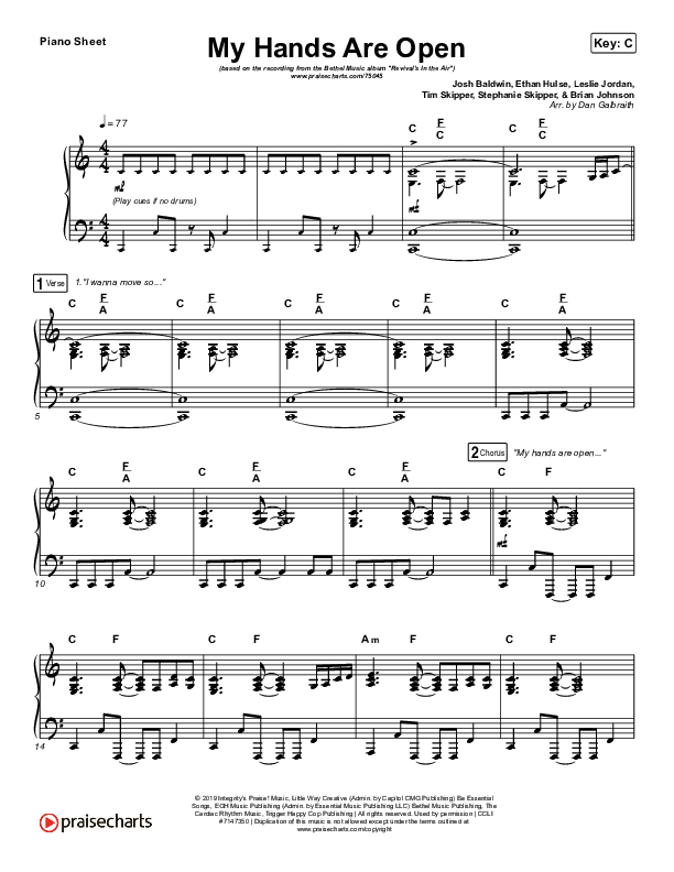 My Hands Are Open Piano Sheet (Josh Baldwin)