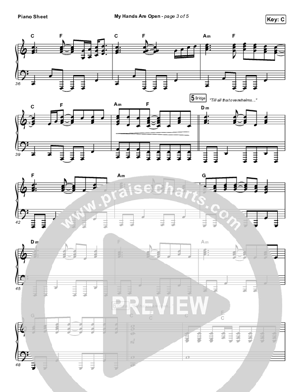 My Hands Are Open Piano Sheet (Josh Baldwin)