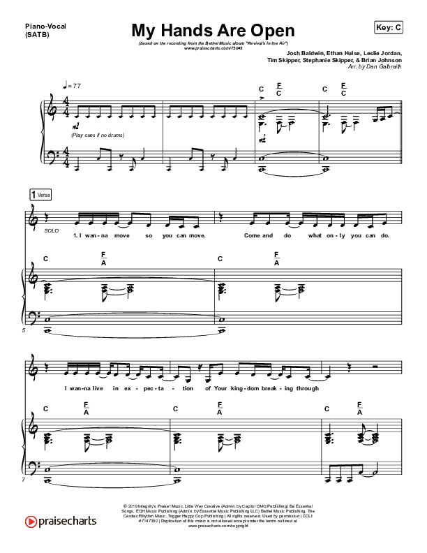 My Hands Are Open Piano/Vocal (SATB) (Josh Baldwin)