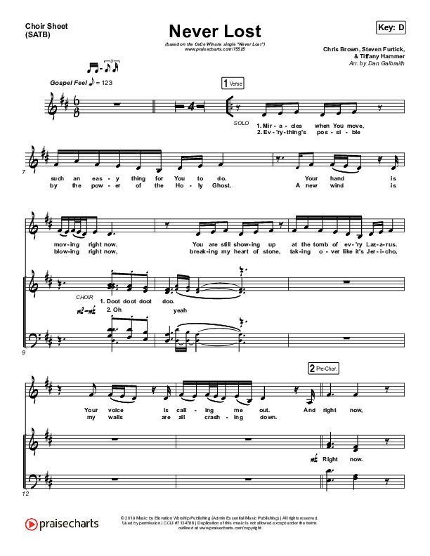 Never Lost Choir Sheet (SATB) (CeCe Winans)