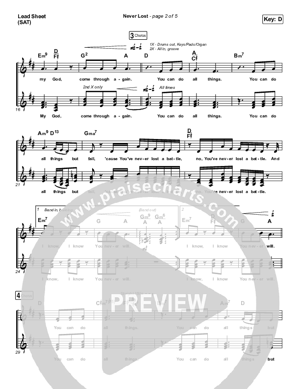 Never Lost Lead Sheet (SAT) (CeCe Winans)