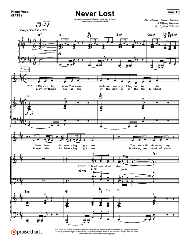 Never Lost Piano/Vocal (SATB) (CeCe Winans)
