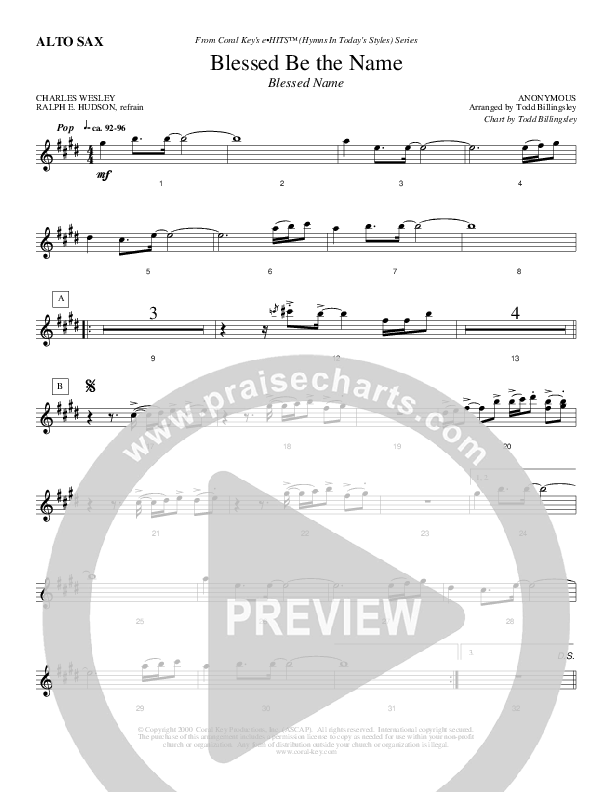 Blessed Be The Name Alto Sax (Todd Billingsley)