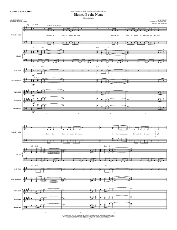 Blessed Be The Name Conductor's Score (Todd Billingsley)