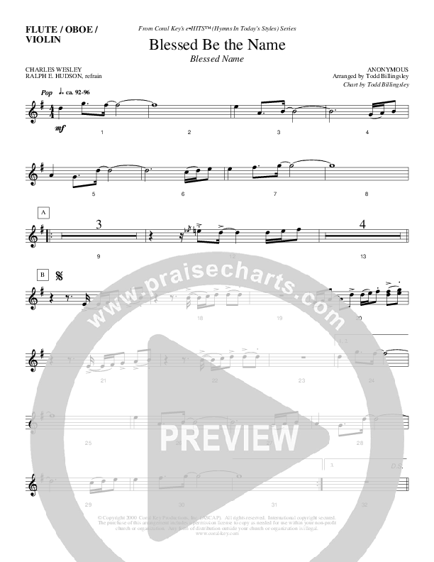 Blessed Be The Name Flute/Oboe (Todd Billingsley)