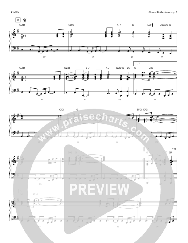 Blessed Be The Name Piano Sheet (Todd Billingsley)