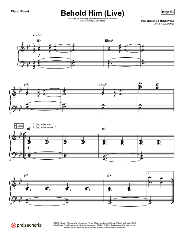 Behold Him (Live) Piano Sheet (REVERE / Mission House / Lee University Singers)